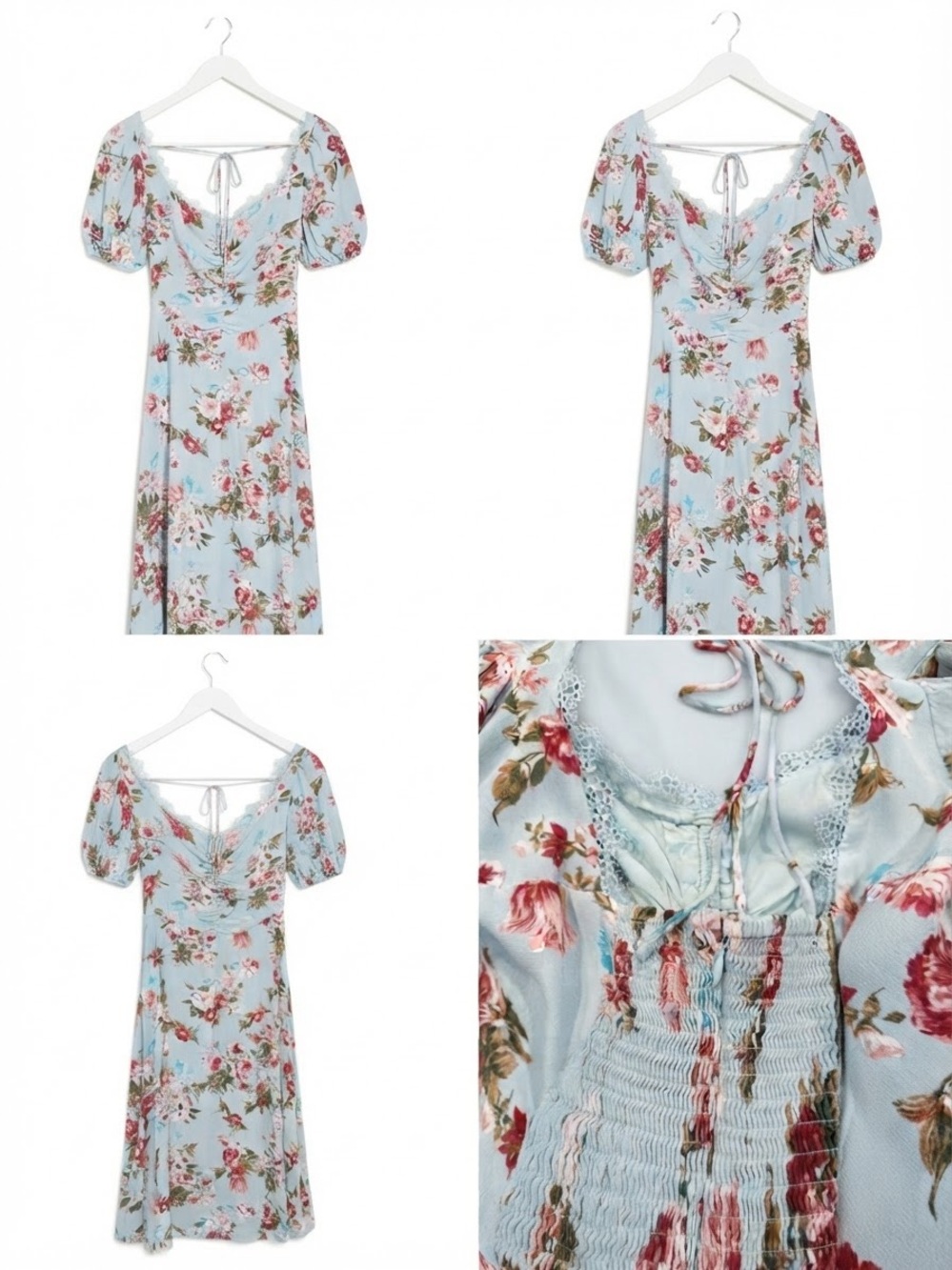 Anthropologie Sky-Blue Floral Midi Dress with Lace Trim - Picture 2 of 3